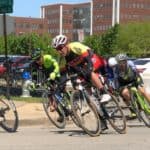 cyclists cornering hard