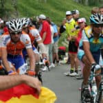 cyclists climbing at altitude