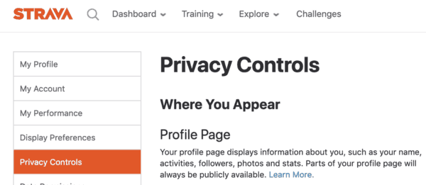 strava privacy settings
