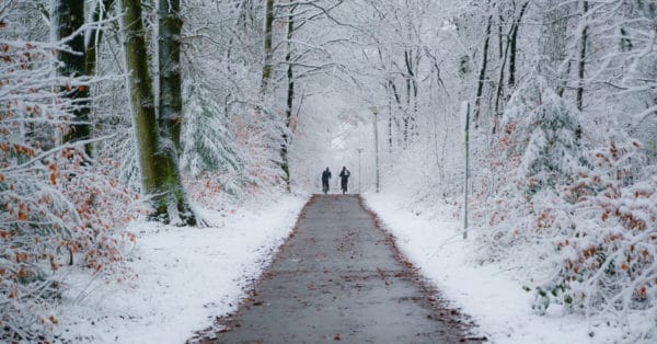 cold weather winter bicycle ride on a path