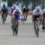 cyclists sprinting
