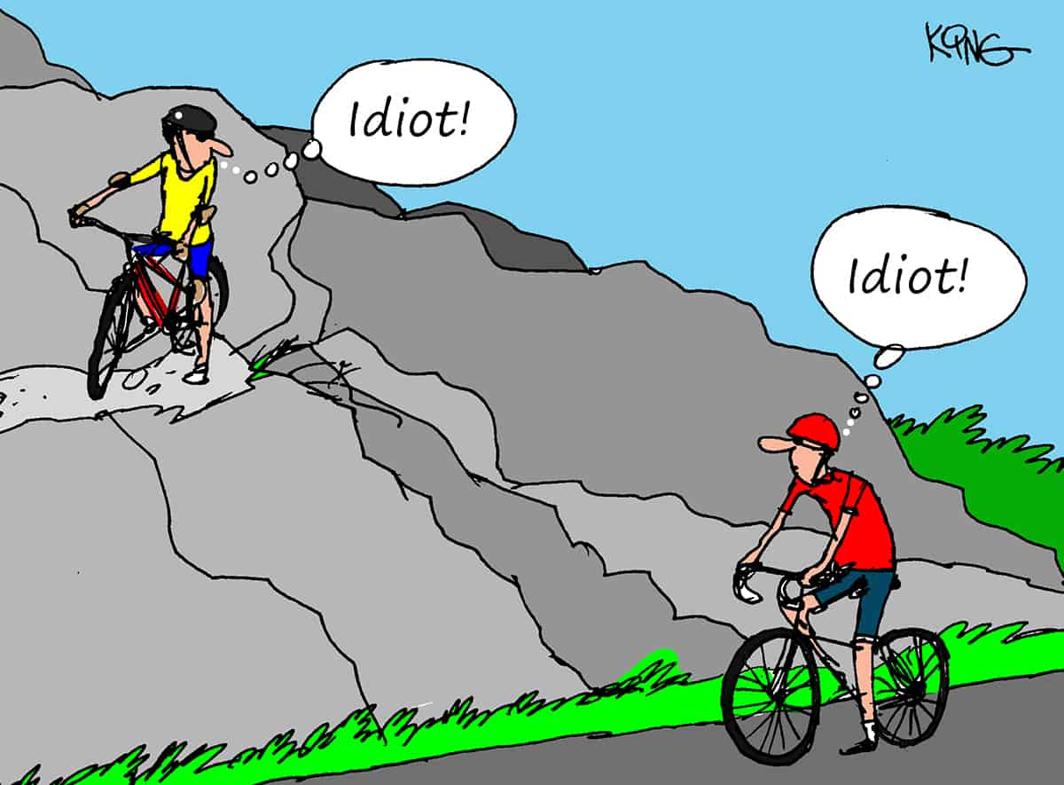 mountain biker vs road biker cartoon