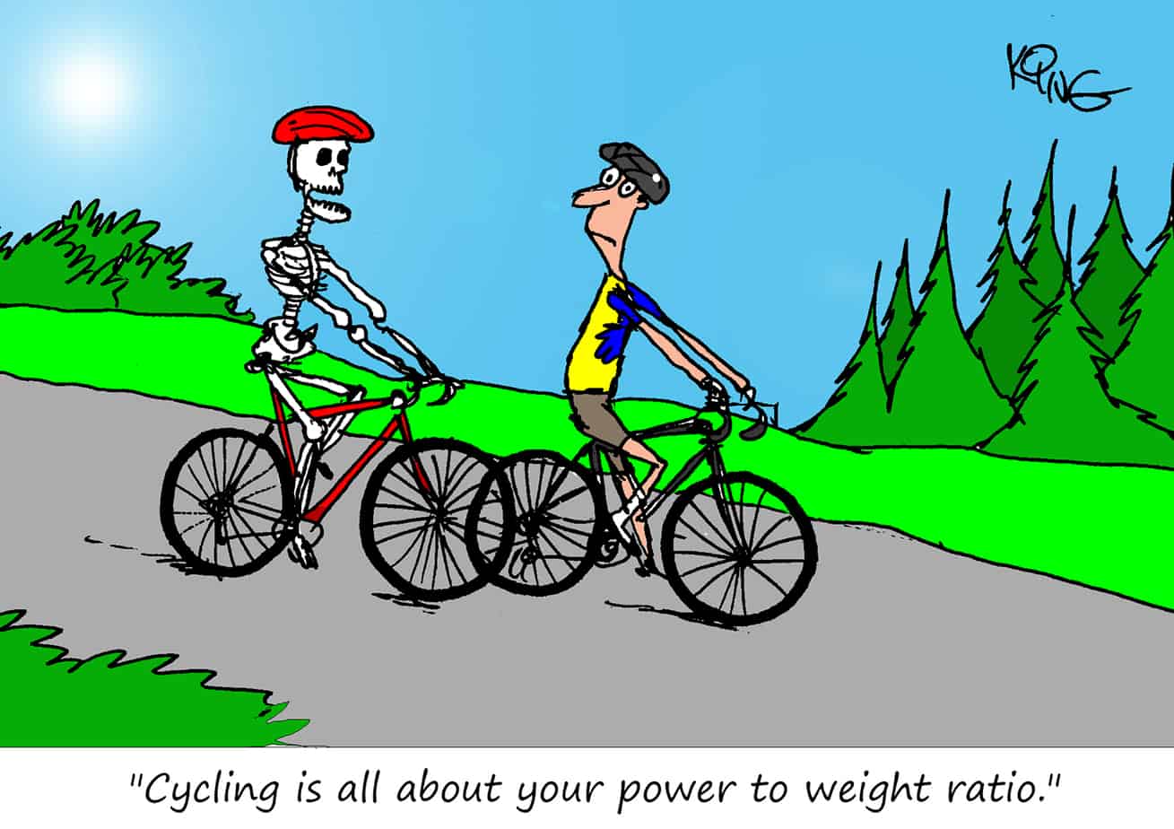 power to weight cycling cartoon