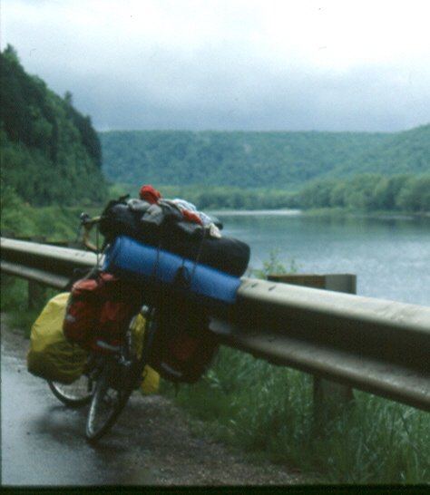 fully loaded touring bicycle with panniers