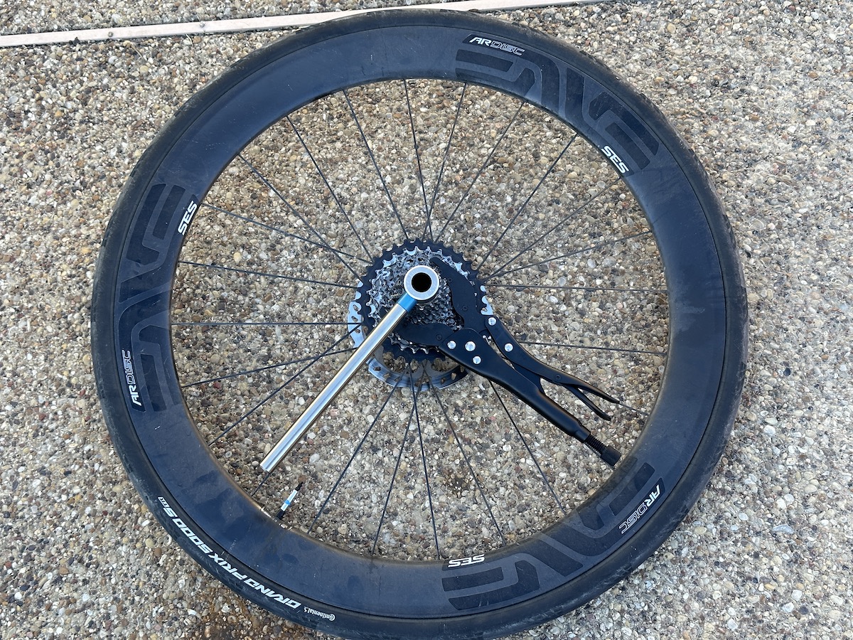 Enve wheels with a Park Tool cassette removal tool with handle and Pedros Vice Whip 2