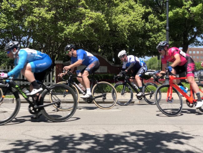 Bicyclists racing in a criterium