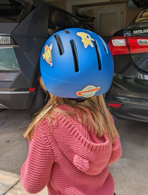 back of helmet on child