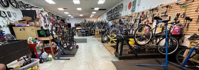 charity bike shop repair area