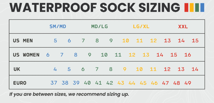 Showers Pass Cross Point Gear Waterproof Socks chart