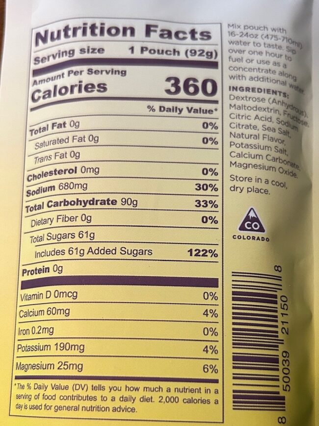 tailwind nurtrition facts
