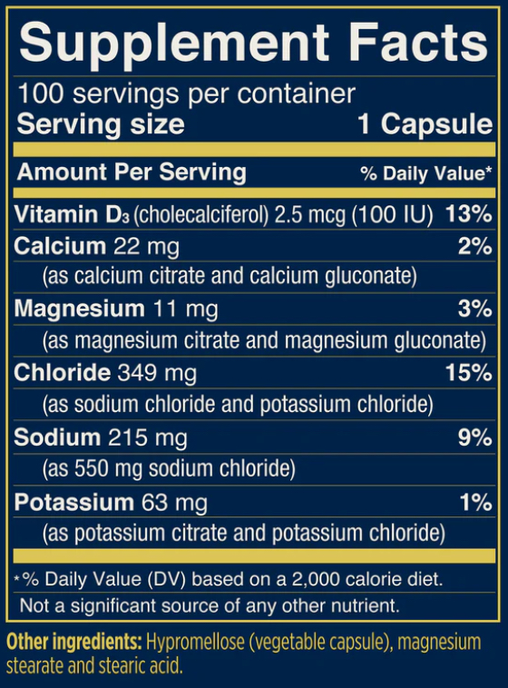 Saltstick Nutrition label