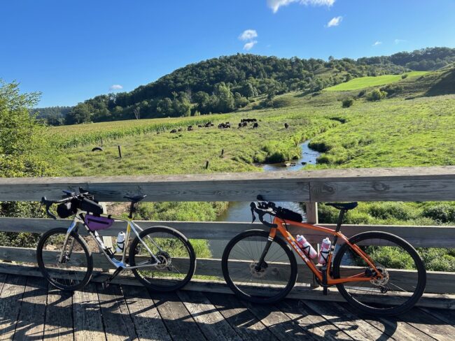 bridge and farmland on cycling adventure