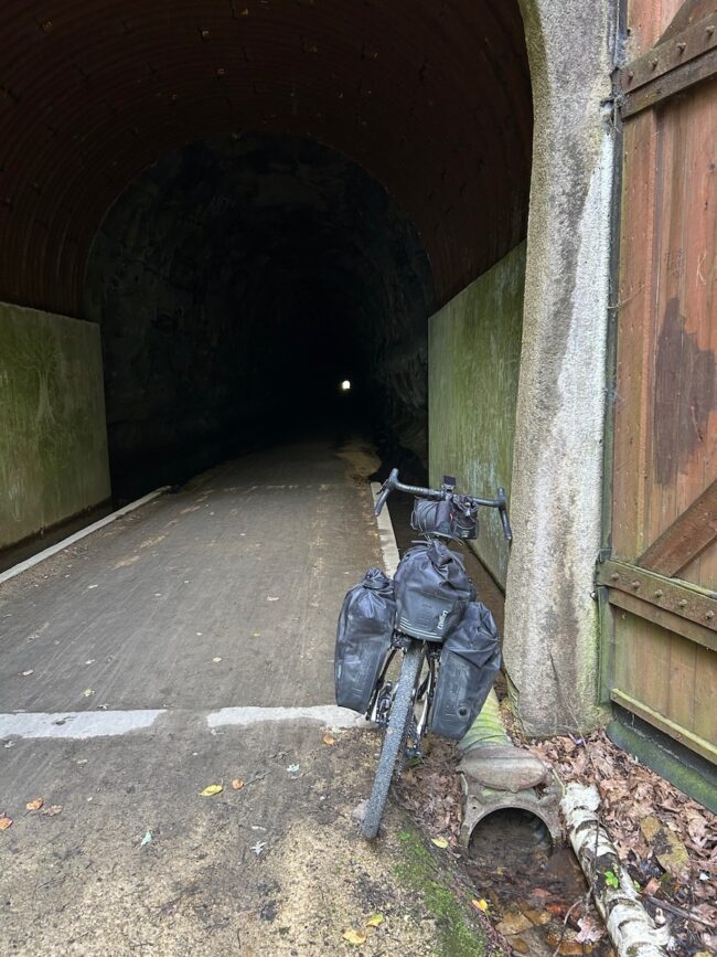 tunnel and bike on cycling adventure