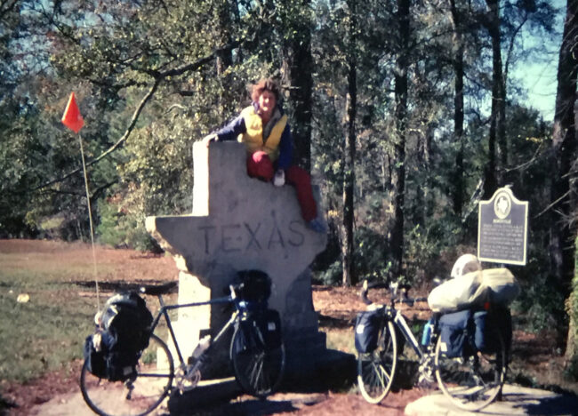 bike trip with cyclist on statue in Texas