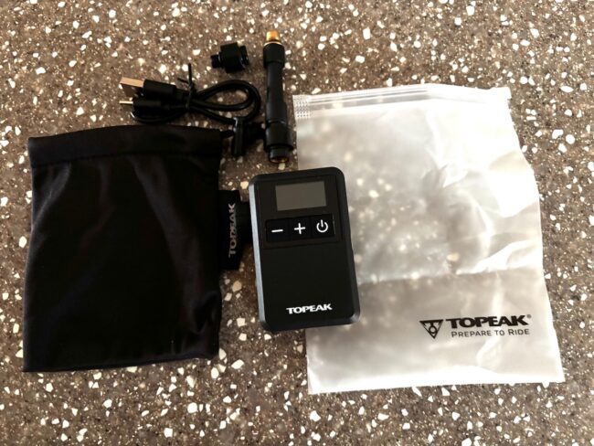 Topeak E-Boost Digital Mini what is in the box overhead shot