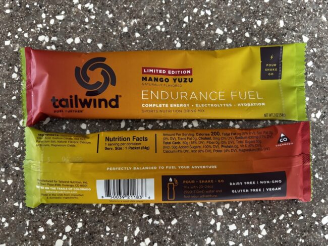 Tailwind Endurance Fuel front and back nutrition