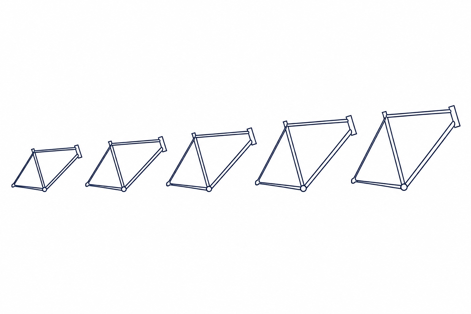 Diagram showing bicycle frame sizes from XS to XL