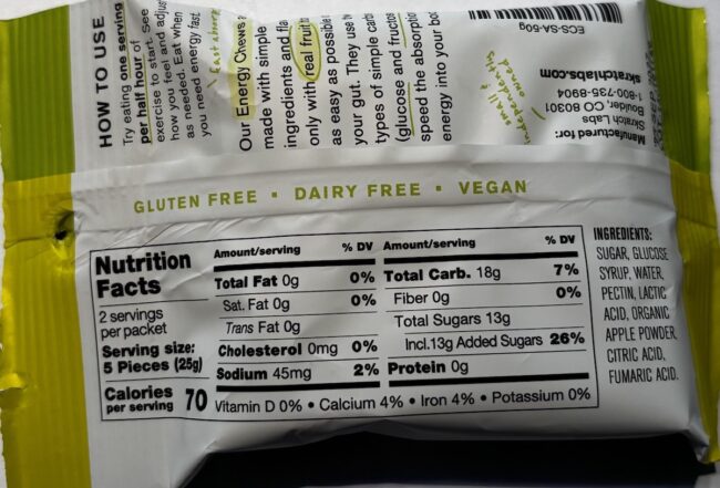 Skratch Labs energy chew nutrition label