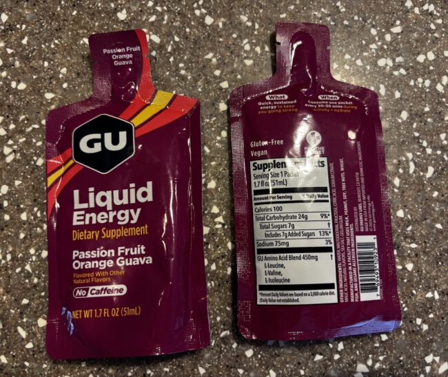 GU liquid energy front and nutrition