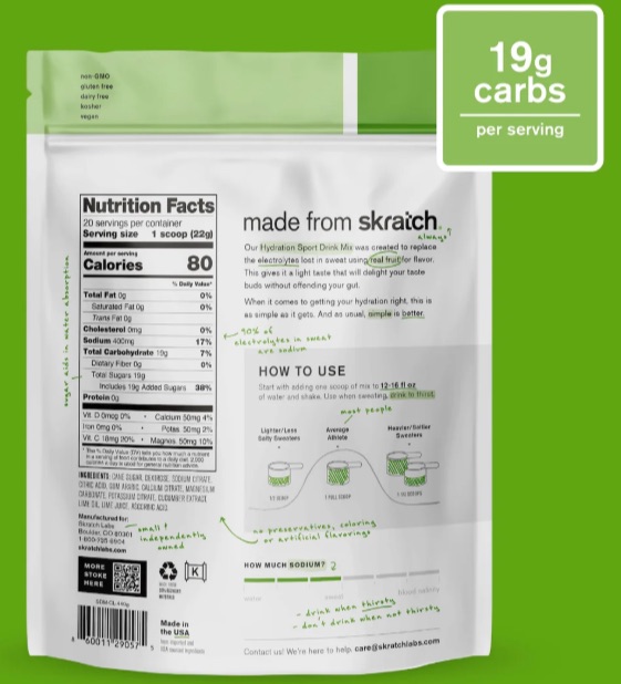 skratch labs Hydration Sports Drink Nutrition label