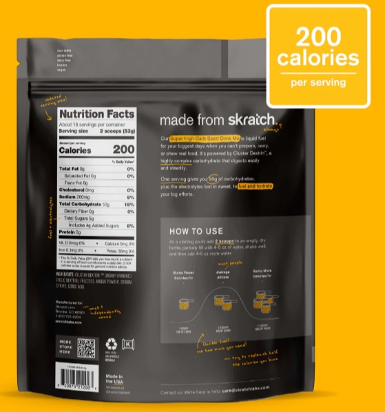 skratch labs Super High-Carb Nutrition label