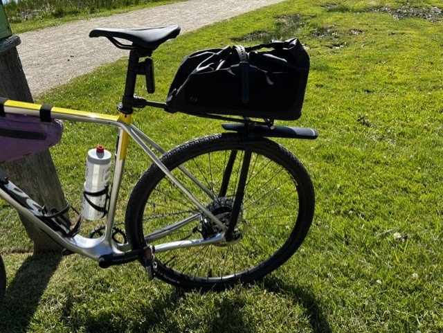 Tailfin Journey Rack with fender and CargoPack sideview